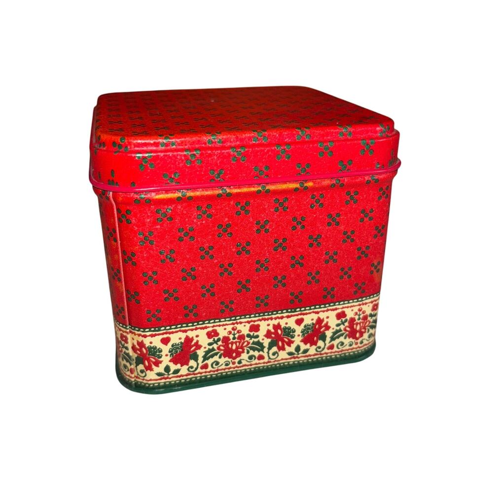 Vintage Christmas Tin Square Red Potpourri Press Collectible Disposable Coaster